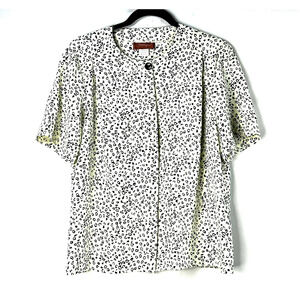 Worthington Essentials Top Womens 8 Black White Printed Short Sleeve Blouse